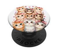 Cat Loving Girls Nueve Gatos con Lazos Rosas y corazón de Amor PopSockets PopGrip Adhesivo