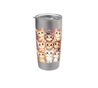 Cat Loving Girls Nueve gatos con lazos rosas y corazón de amor Vaso térmico de acero inoxidable de doble pared