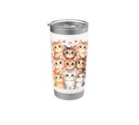 Cat Loving Girls Nueve gatos con lazos rosas y corazón de amor Vaso térmico de acero inoxidable de doble pared
