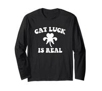 Cat Luck Real Funny St Patricks Day Pet Lover Irish Shamrock Manga Larga