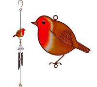 Cat Mad Gifts Carillon en forme de rouge-gorge fabriqué à la main en métal, verre et résine