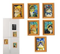 Cat Magnets - 6 Piece Funny Wooden Decor, Anime Refrigerator Set with Cute Design, Frame with Build, Magnet Styling Compact Feature, Home Supplies for Wall, Door, Locker, Kitchen,