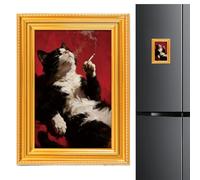 Cat Magnets - Adorable Feline Pattern Locker Sticker for Home | Wooden Frame Decorative Magnets with Powerful Magnetic Backing & Artistic Animal Graphics for Kitchen, Playroom, Fridge and School