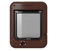 Cat Mate Puerta giratoria con 4 formas de bloqueo para gatos (358) - Puerta con bloqueo versátil para gatos pequeños a medianos, para acristalamiento simple/múltiple, UPVC, pared y madera, marrón