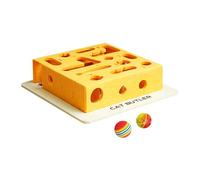 Cat Maze Toy, Interactive Felt Box, Puzzle Play Dispenser, Built-In Ball Track, Mental and Physical Exercise, Indoor Kitten Fun, 13.39x13.39x3.35 Inches Yellow 1 Piece