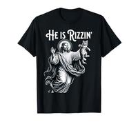 Cat Meme Pascua Él ha resucitado Rizzin Jesús ama a los gatos Camiseta