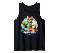 Cat & Milkshake Gafas de Sol Mes Mundial de Concienciación sobre el Autismo TDAH Camiseta sin Mangas