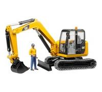 Cat Mini Excavator with worker vehículo de juguete, Automóvil de construcción amarillo/Negro, Modelo a escala de excavadora, De plástico