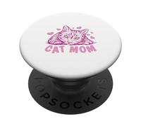 Cat Mom Feline Lover Pink Kitty Hearts Design PopSockets PopGrip Adhesivo