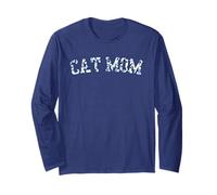 Cat Mom Floral Varsity Tiny Blue French Toile Texto Manga Larga