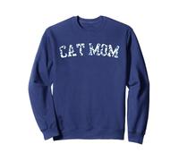 Cat Mom Floral Varsity Tiny Blue French Toile Texto Sudadera