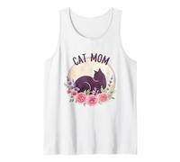 Cat, Mom Floral Watercolor Black, Cat Silhouette Pink Roses Camiseta sin Mangas