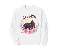 Cat, Mom Floral Watercolor Black, Cat Silhouette Pink Roses Sudadera