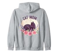 Cat, Mom Floral Watercolor Black, Cat Silhouette Pink Roses Sudadera con Capucha