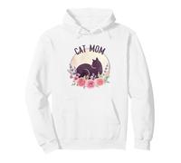 Cat, Mom Floral Watercolor Black, Cat Silhouette Pink Roses Sudadera con Capucha