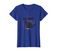 Cat Mom Life: Feline Lover'S Whimsical Paw, Gato Camiseta, Mujer, Azul Real, L