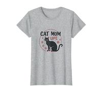 Cat Mom Life: Feline Lover'S Whimsical Paw, Gato Camiseta, Mujer, Gris Jaspeado, XS