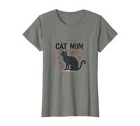 Cat Mom Life: Feline Lover'S Whimsical Paw, Gato Camiseta, Mujer, Verde Militar Jaspeado, XS