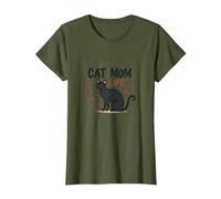 Cat Mom Life: Feline Lover'S Whimsical Paw, Gato Camiseta, Mujer, Verde Oliva, 3XL