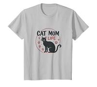 Cat Mom Life: Feline Lover'S Whimsical Paw, Gato Camiseta, Niños, Plata, 12 años