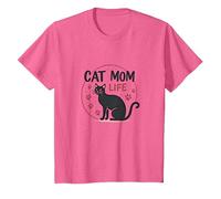 Cat Mom Life: Feline Lover'S Whimsical Paw, Gato Camiseta, Niños, Rosa Jaspeado, 4 años
