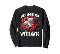 Cat Mom Life Is Better with Cats Graphic Christmas Floral Sudadera