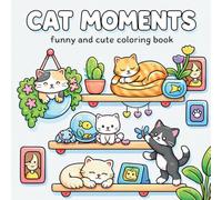 Cat Moments: Funny and Cute Cat Coloring Book for Adults and Teen: 39 Adorable Kawaii Cat Scenes with Bold Lines for Markers, Colored Pencils & Gel Pens