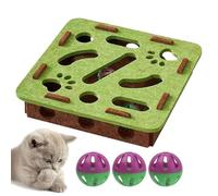 Cat Nail File Enrichment Box, Cat Scratch Puzzle Enrichment Box, Interactive Felt Maze Toy with 2 Bell Balls, for Indoor Cats (Green-A)