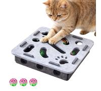 Cat Nail File Enrichment Box for Indoor Cats, Cat Scratch Puzzle Enrichment Box with Rolling Bell Balls, A Playtime Experience That Keeps Your Furry Friend Happy and Engaged (Gray,Square)