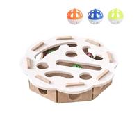 Cat Nail File Enrichment Box, Interactive Cat Scratch Puzzle Toy with Bell, Cat Scratch Puzzle Box for Indoor Cats Claw Care, Hunting (Round White)