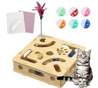 Cat Nail File Toy with Treat Dispenser, Cat Scratch Puzzle Enrichment Box Nail File Stress Free, Cats Scratching Box with Bell Ball Inside for Indoor Cats Self Play (with 6 Bell Ball+Funny Cat Stick)