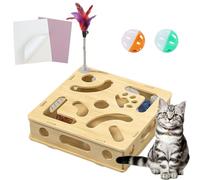 Cat Nail File Toy with Treat Dispenser, Cat Scratch Puzzle Enrichment Box Nail File Stress Free, Cats Scratching Box with Bell Ball Inside for Indoor Cats Self Play (with 2 Bell Ball+Funny Cat Stick)
