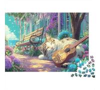 Cat Napping Avec Guitare Puzzle 1000 Pièces, Pet Défiant Pour Adultes, Jeux Éducatifs, Cadeau Idéal Et Décoration 52x38cm/1000pcs