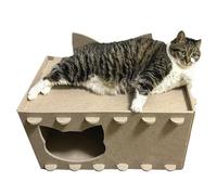 Cat Nesting Box with Felt Tunnel Bed, Double Layer Puzzle Assembly Cat House and Scratcher Combo, Cozy Indoor Kitten for Camping, Travel, Home, and Apartment Use