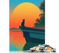 Cat on A Boat at Sunset Rompecabezas Imposible,desafío para Adultos Entretenimiento Creativo 1000 Piezas Obra De Arte De Juego De para Adultos Y Niños Mayores De 12 Años 1000pcs (75x50cm)