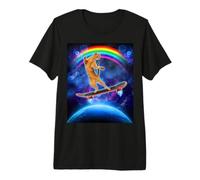 Cat On A Skateboard with Rainbow In Space Skateboarding Camiseta Premium