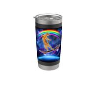 Cat On A Skateboard With Rainbow In Space Skateboarding Vaso térmico de acero inoxidable de doble pared