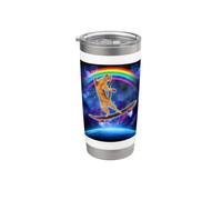 Cat On A Skateboard With Rainbow In Space Skateboarding Vaso térmico de acero inoxidable de doble pared