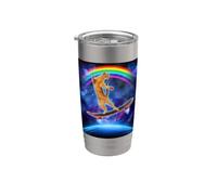 Cat On A Skateboard With Rainbow In Space Skateboarding Vaso térmico de acero inoxidable de doble pared