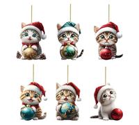 Cat Ornaments, Christmas Cat Pendant Holiday Decor, 6-Piece 2D Home Decor Cute For Office Outdoor Living Room Garden Yard Patio Kids Adults Collectors