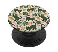 Cat Pattern Green Fall Leaf Flowers PopSockets PopGrip Adhesivo