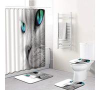 Cat Pattern Shower Curtain Floor Mat Bathroom Toilet Seat Four-Piece Water Absorption Does Not Fade Versatile Comfortable Can Be Machine Washed