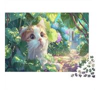 Cat Peeking de Feuilles 1000 Piece Jigsaw Puzzle for Teenagers Pet Cadeau Idéal Détente Décoration D’intérieur Jeu Éducatif 52x38cm/1000pcs