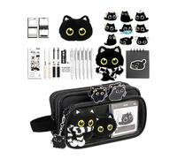 Cat Pencil Pouch | Embroidered Animal Design Portable Pencil Bag Simple Stationery | Black Cat Pe-ncil Case Gift Set with Stationery Accessories | for Marker School Supplies Kids Teen Girls Boys Home