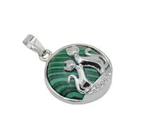 Cat Pendant For Necklace Natural Stone Round Flat Beads Charms Double Cats Lover Jewelry Love Heart Pendants Girl Women,Malachite