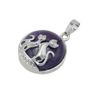Cat Pendant For Necklace Natural Stone Round Flat Beads Charms Double Cats Lover Jewelry Love Heart Pendants Girl Women,Amethysts