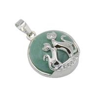 Cat Pendant For Necklace Natural Stone Round Flat Beads Charms Double Cats Lover Jewelry Love Heart Pendants Girl Women,green Aventurine