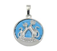 Cat Pendant For Necklace Natural Stone Round Flat Beads Charms Double Cats Lover Jewelry Love Heart Pendants Girl Women,blue Turquoises