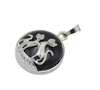 Cat Pendant For Necklace Natural Stone Round Flat Beads Charms Double Cats Lover Jewelry Love Heart Pendants Girl Women,black Onyx