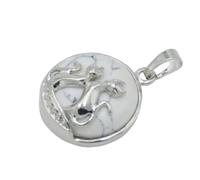 Cat Pendant For Necklace Natural Stone Round Flat Beads Charms Double Cats Lover Jewelry Love Heart Pendants Girl Women,white Turquoises